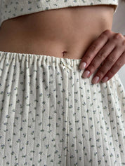 Ribbed wide pants blue flower