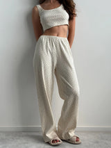 Ribbed wide pants blue flower