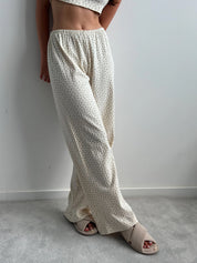Ribbed wide pants blue flower