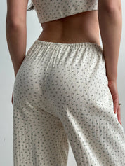 Ribbed wide pants blue flower