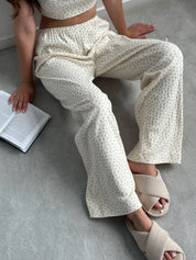Ribbed wide pants blue flower