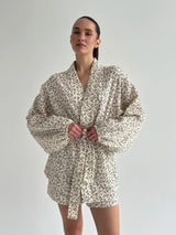 Muslin Shirt and Shorts Suit "Dark Brown Twigs" on Ivory