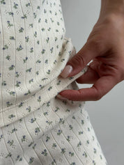 Ribbed T-shirt with buttons blue flower