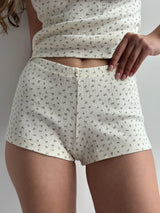 Ribbed mini shorts blue flower