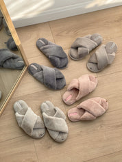Women's slippers HS-LUX fur cross pink