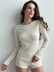 Ribbed longsleeve top (without button) blue flower