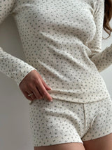 Ribbed longsleeve top (without button) blue flower