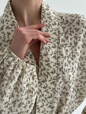 Muslin Shirt and Shorts Suit "Dark Brown Twigs" on Ivory