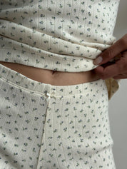 Ribbed mini shorts blue flower