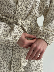 Muslin Shirt and Shorts Suit "Dark Brown Twigs" on Ivory