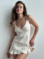 Ribbed sleep dress with a blue flower scent