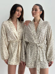 Muslin Shirt and Shorts Suit "Dark Brown Twigs" on Ivory