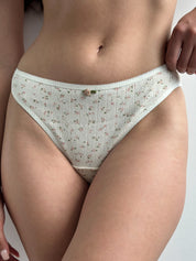 Lingerie Thongs Pink Flower Ribbed