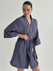 Muslin Kimono Robe short light blue 2-layer
