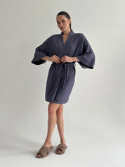 Muslin Kimono Robe short light blue 2-layer