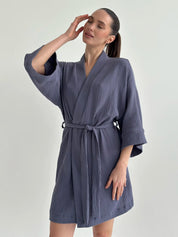 Muslin Kimono Robe short light blue 2-layer