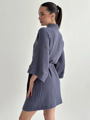 Muslin Kimono Robe short light blue 2-layer