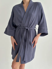 Muslin Kimono Robe short light blue 2-layer