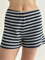 Striped knitwear Oversized long-sleeved suit and shorts gray/blue