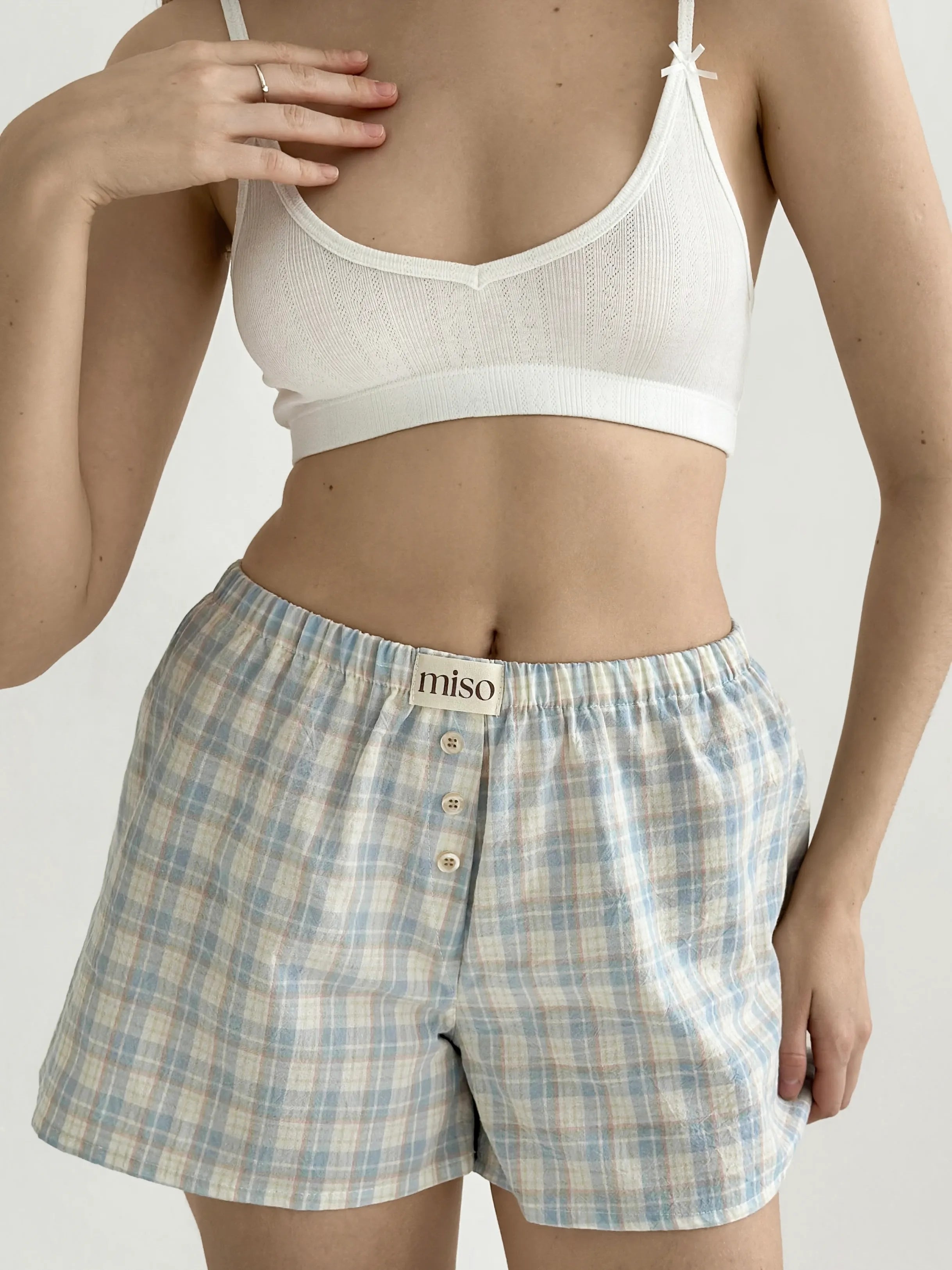 Cotton Shorts MONO checkered blue