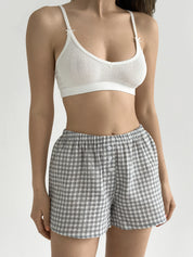 Muslin 2-layer Shorts MONO gray check on milky