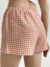 Muslin 2-layer Shorts MONO checkered terracotta on milky