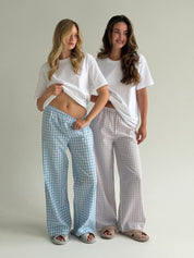 Set of knitted T-shirt and pants, boiled cotton, milk check on blue