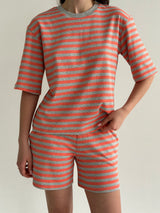 Striped jersey T-shirt and shorts suit gray/orange