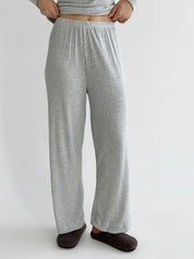 Ribana knitted suit, wide pants and long sleeves, light gray
