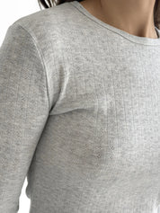 Ribana knitted suit, wide pants and long sleeves, light gray