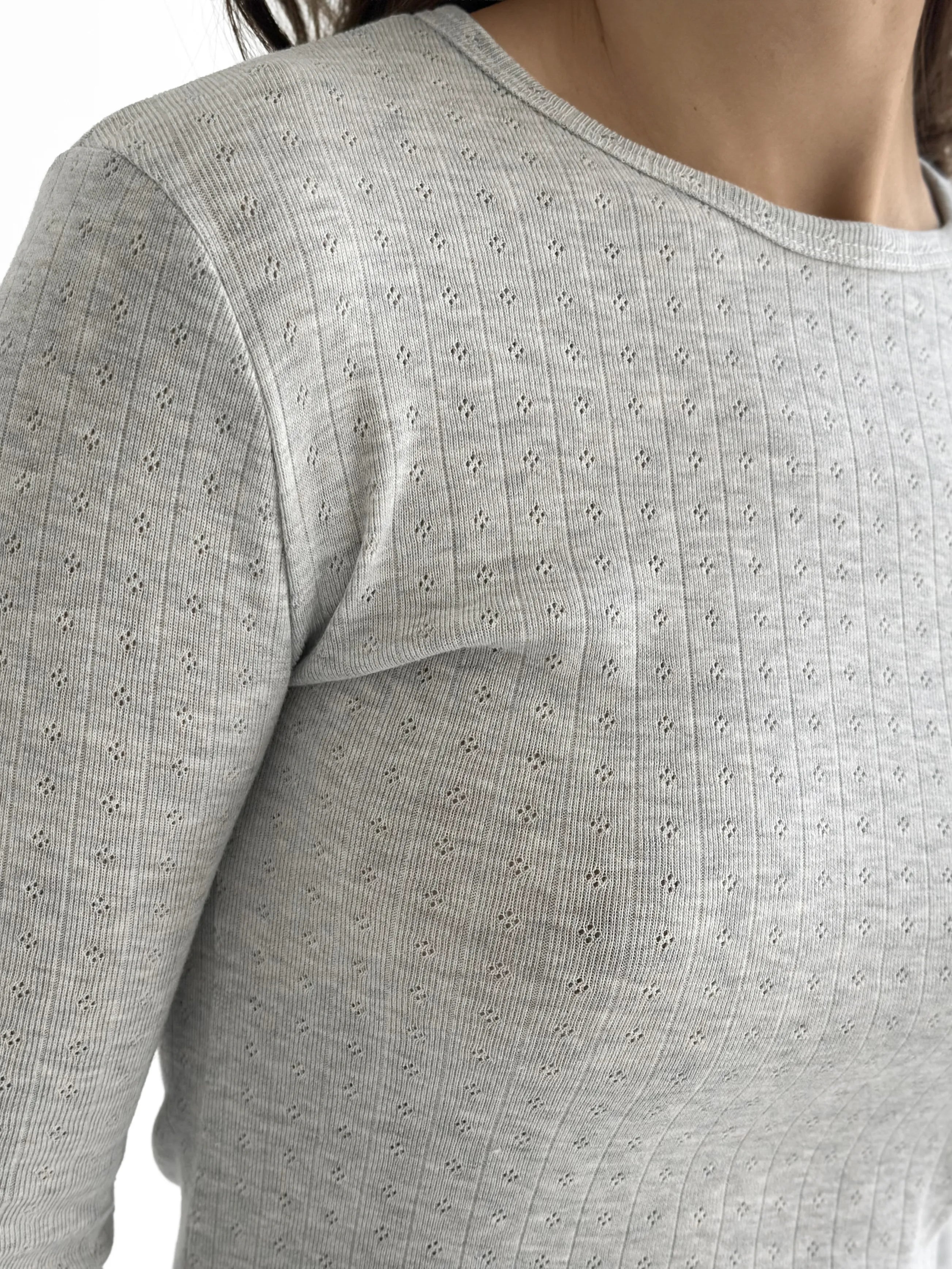Ribana knitted suit, wide pants and long sleeves, light gray