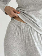 Ribana knitted suit, wide pants and long sleeves, light gray