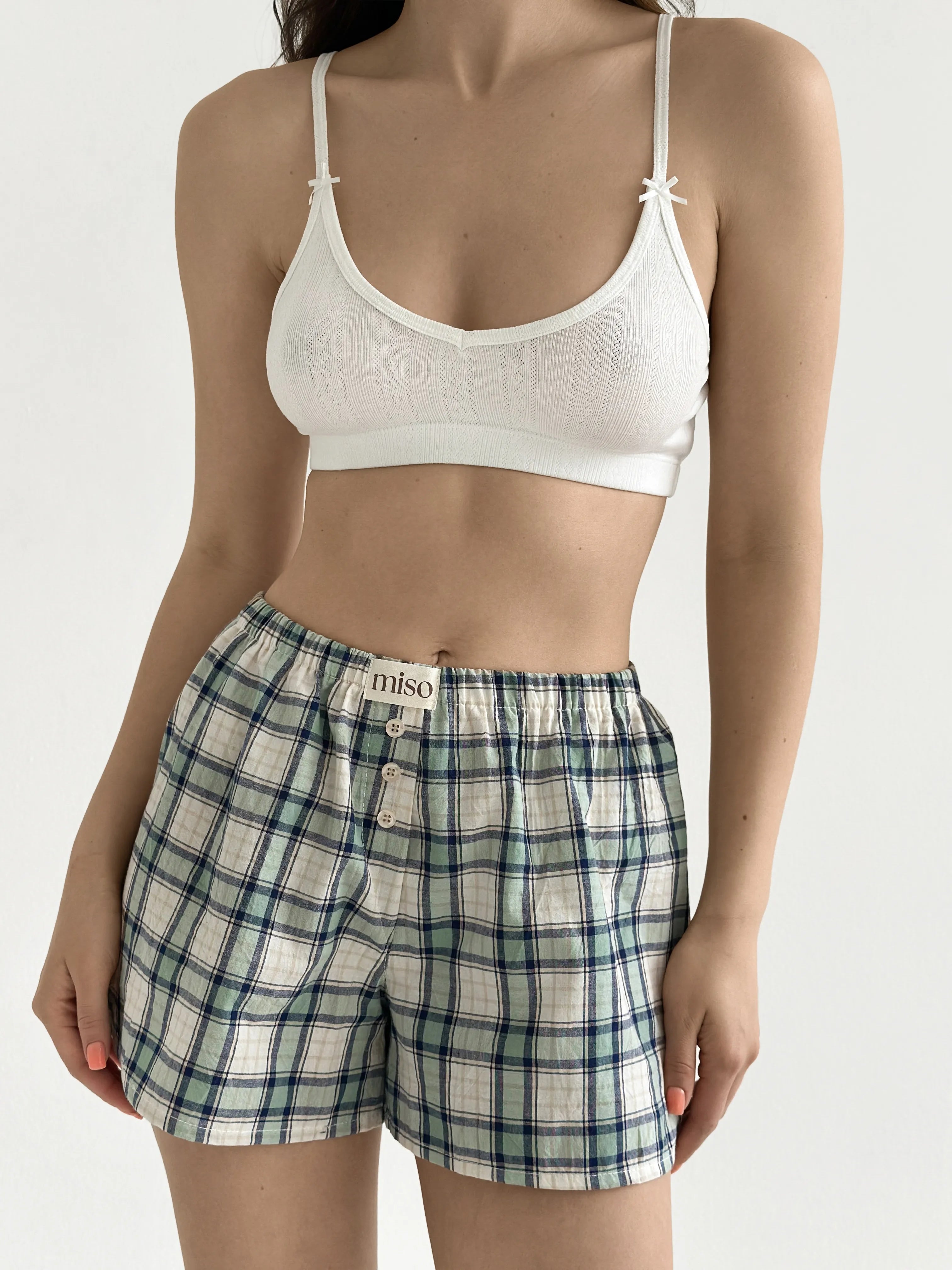 Cotton Shorts MONO checkered blue-green