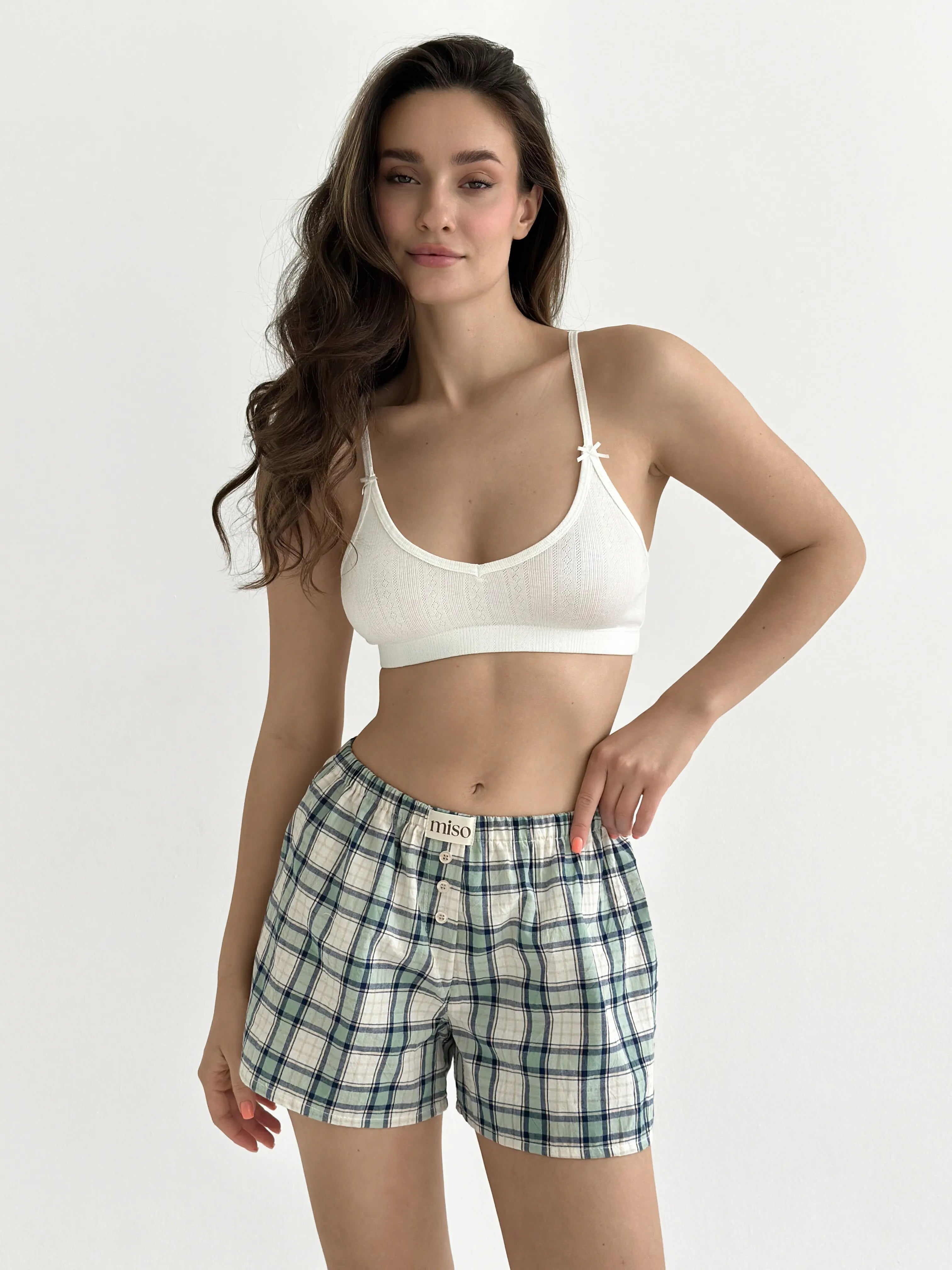 Cotton Shorts MONO checkered blue-green
