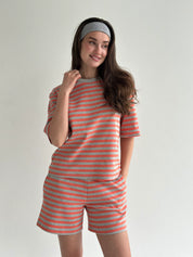 Striped jersey T-shirt and shorts suit gray/orange