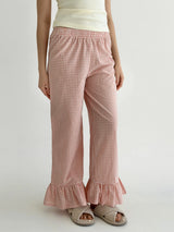 Cotton checked pants with flounce at the bottom, powder/milk