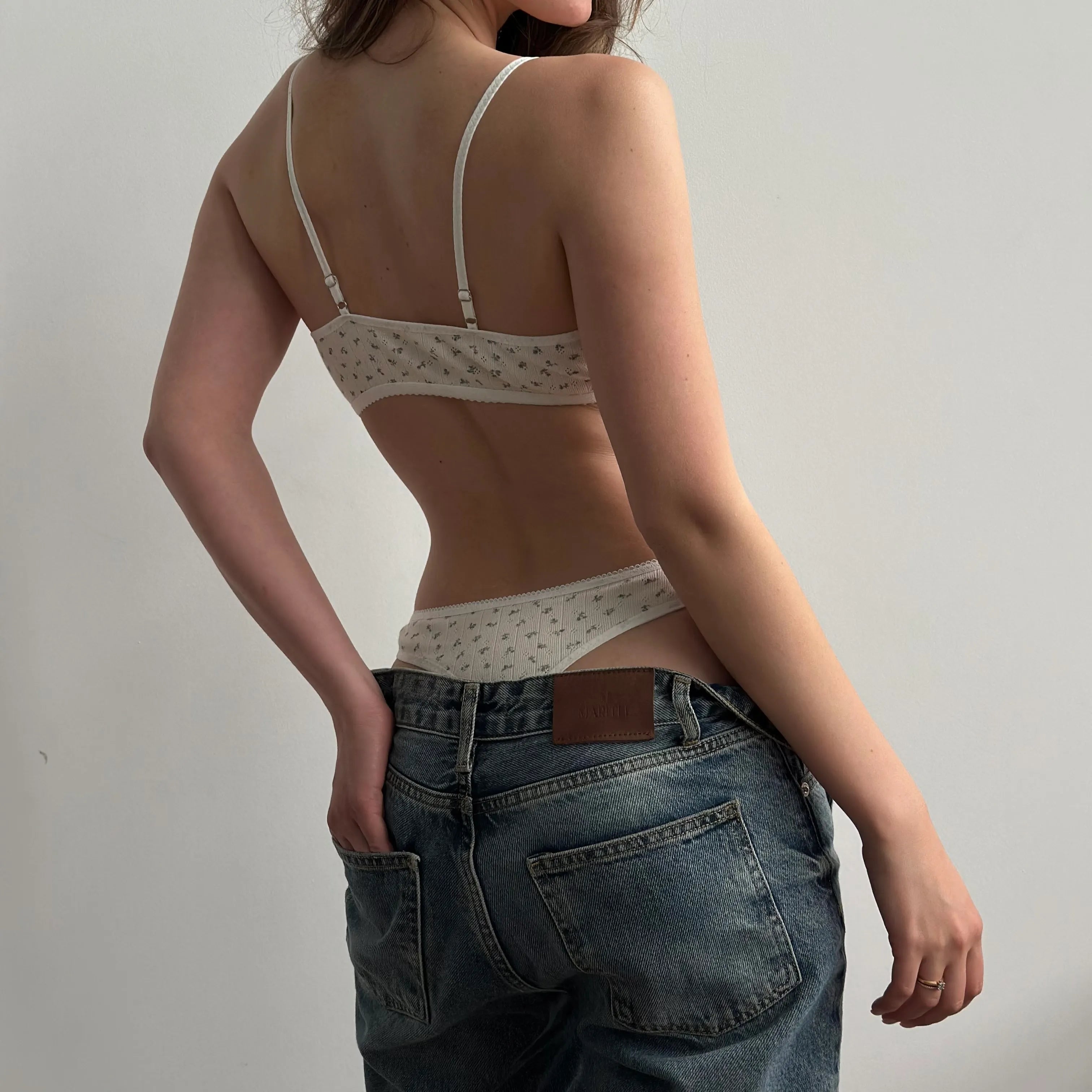 Lingerie Thongs Blue Flower Ribbed