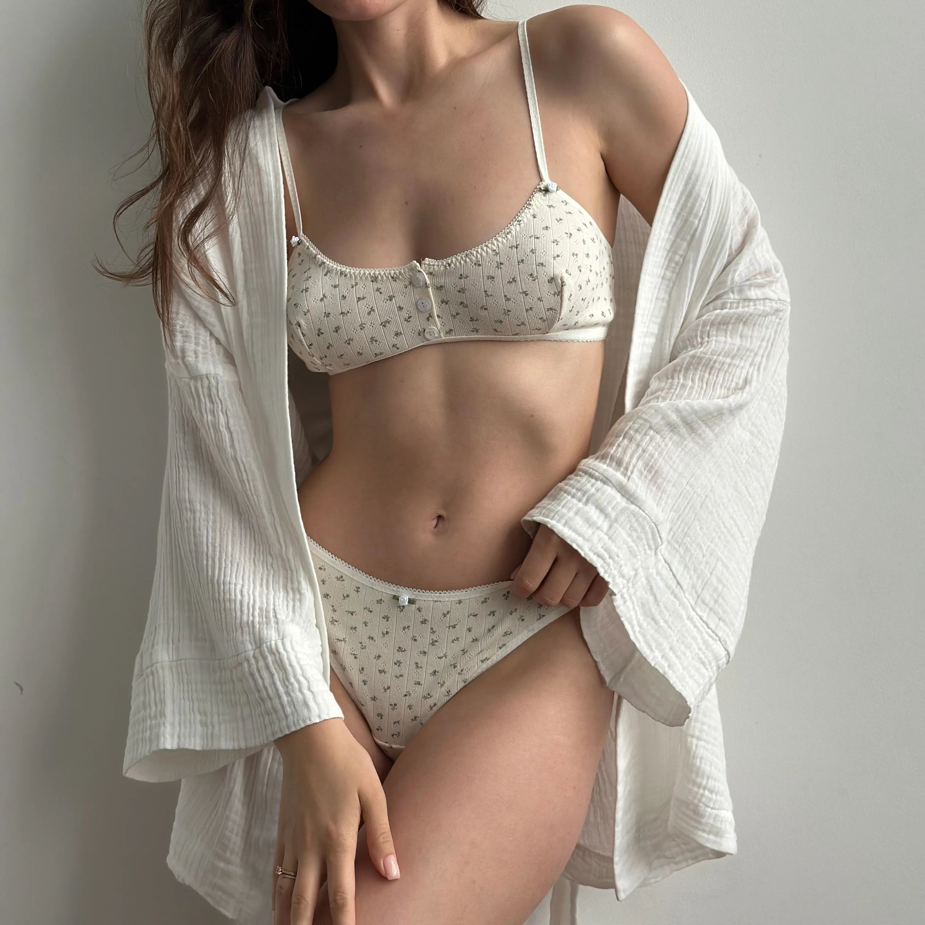 Lingerie Top blue flower Ribbed
