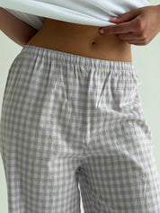 Set of knitted T-shirt and pants, boiled cotton, milk check on purple
