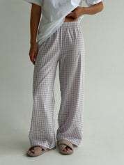 Set of knitted T-shirt and pants, boiled cotton, milk check on purple