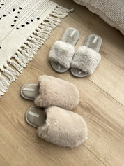 Women's slippers HS-LUX fur closed gray