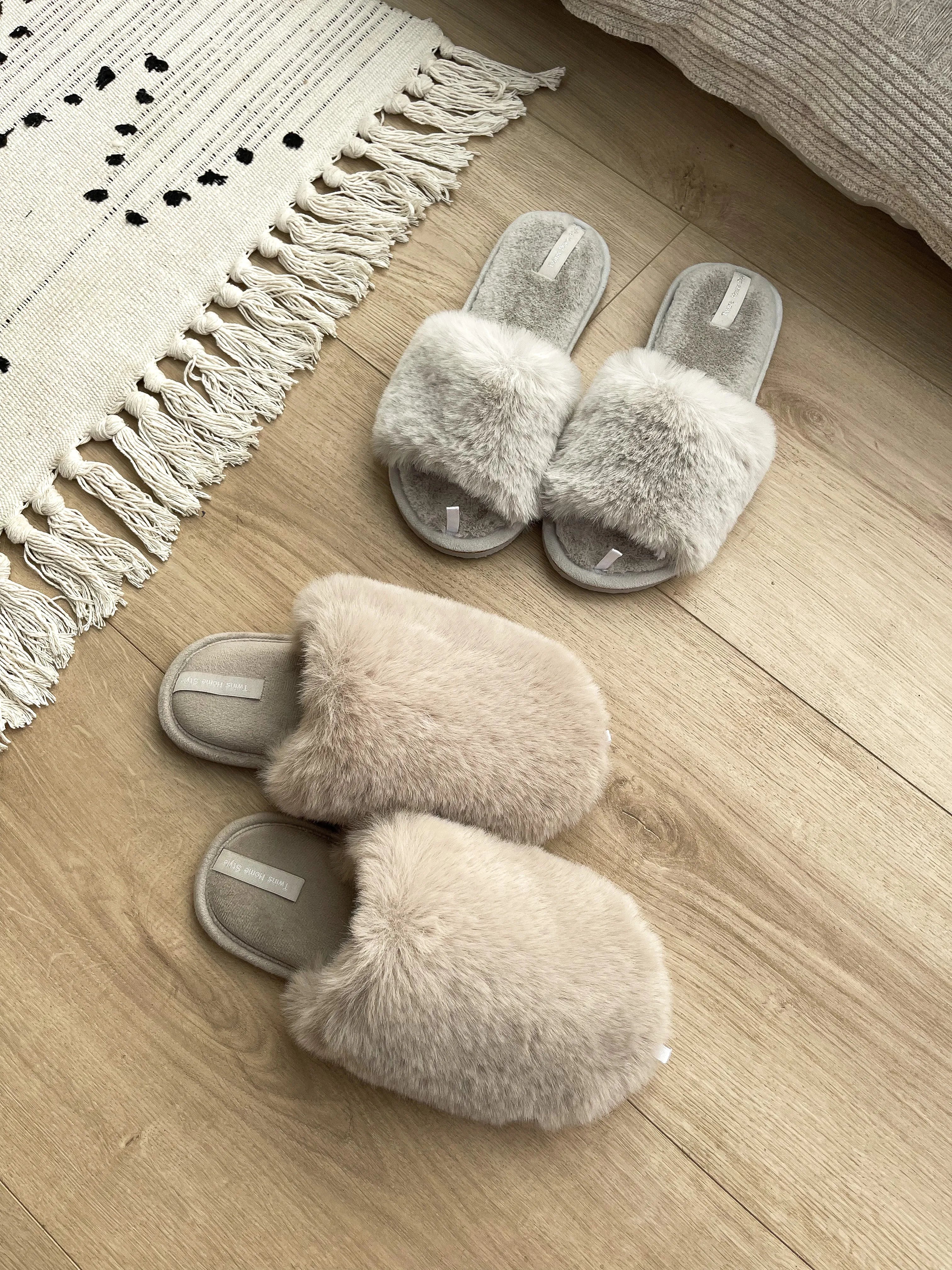 Women's slippers HS-LUX fur closed gray