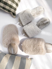 Women's slippers HS-LUX fur closed gray
