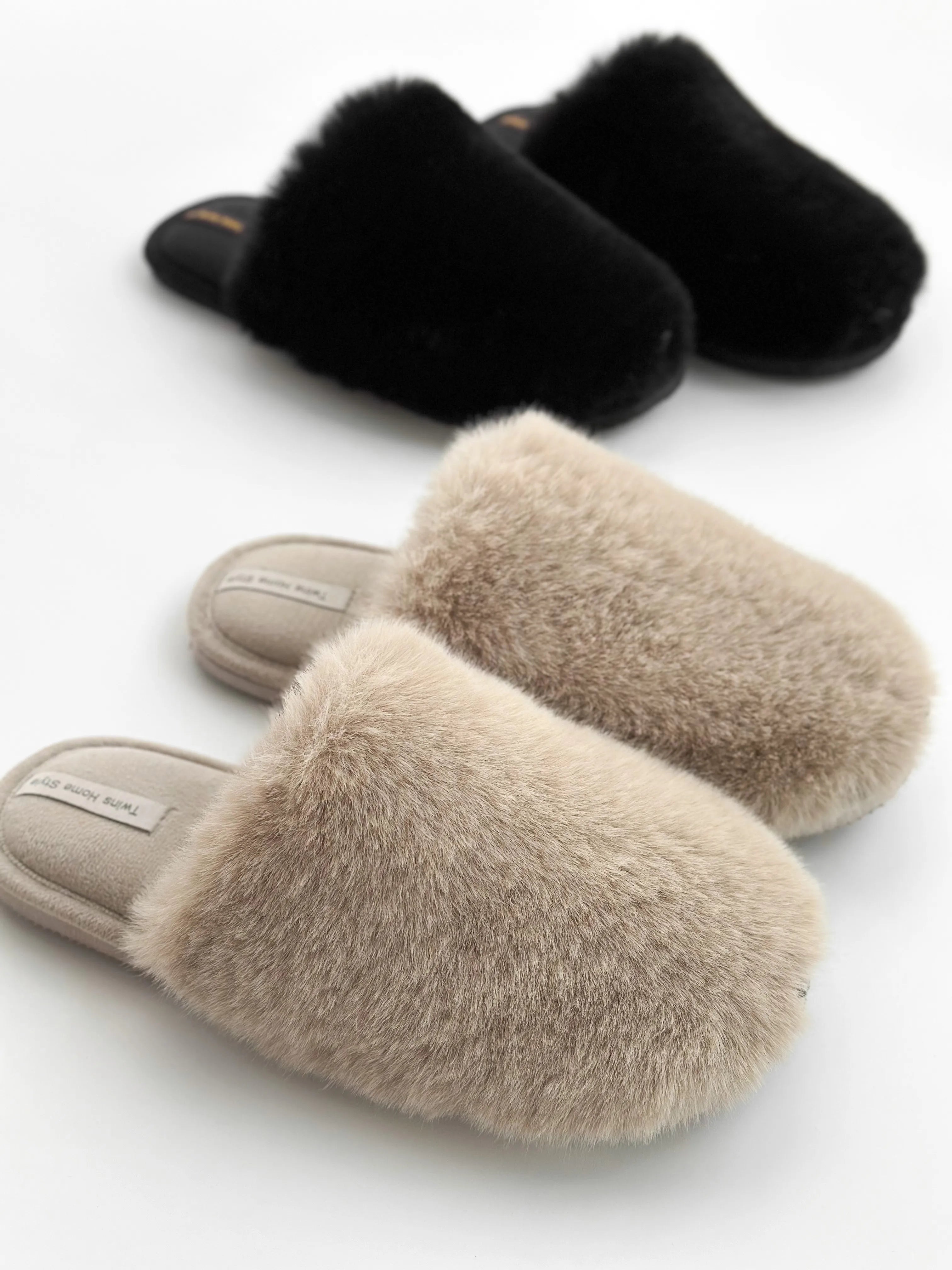 Women's slippers HS-LUX fur closed gray