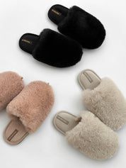 Women's slippers HS-LUX fur closed gray