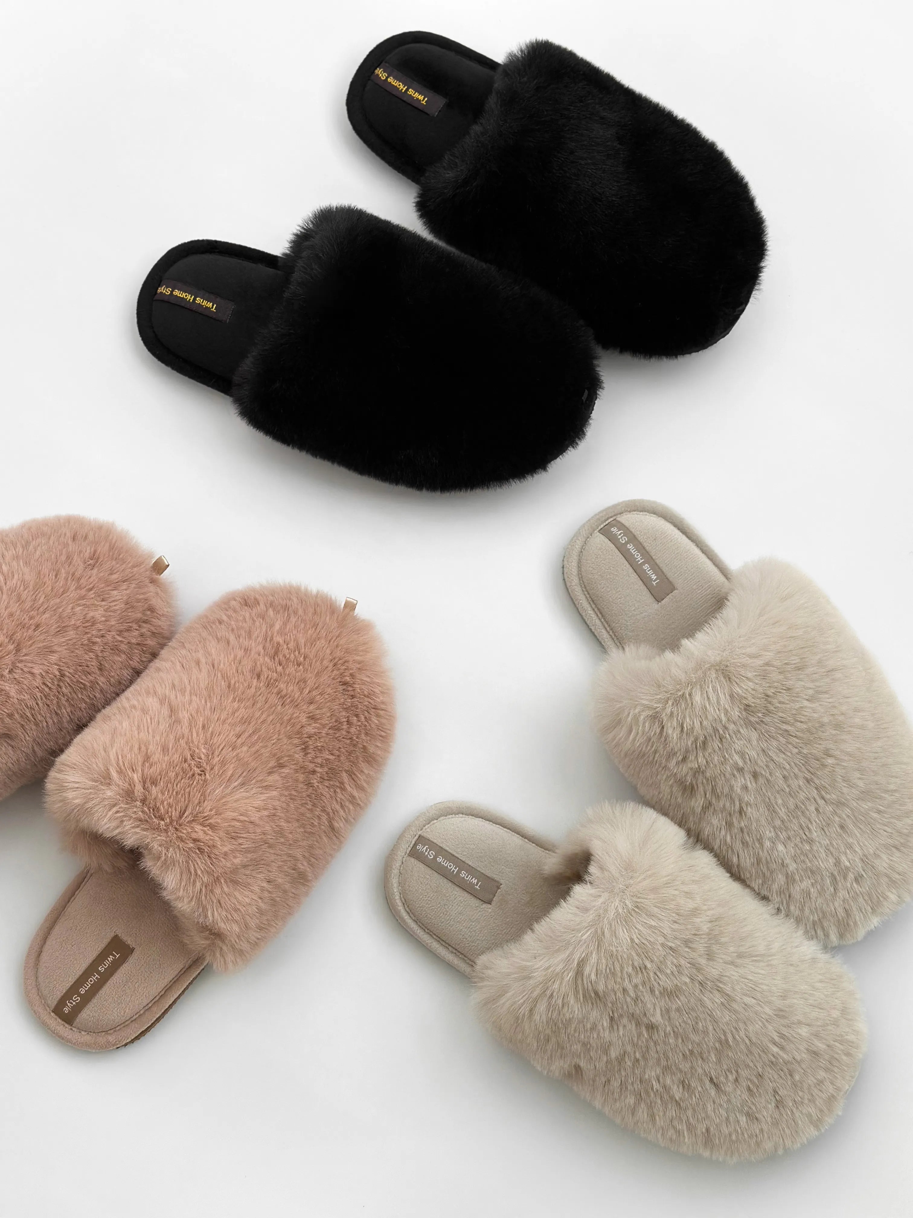 Women's slippers HS-LUX fur closed gray