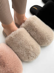 Women's slippers HS-LUX fur closed gray