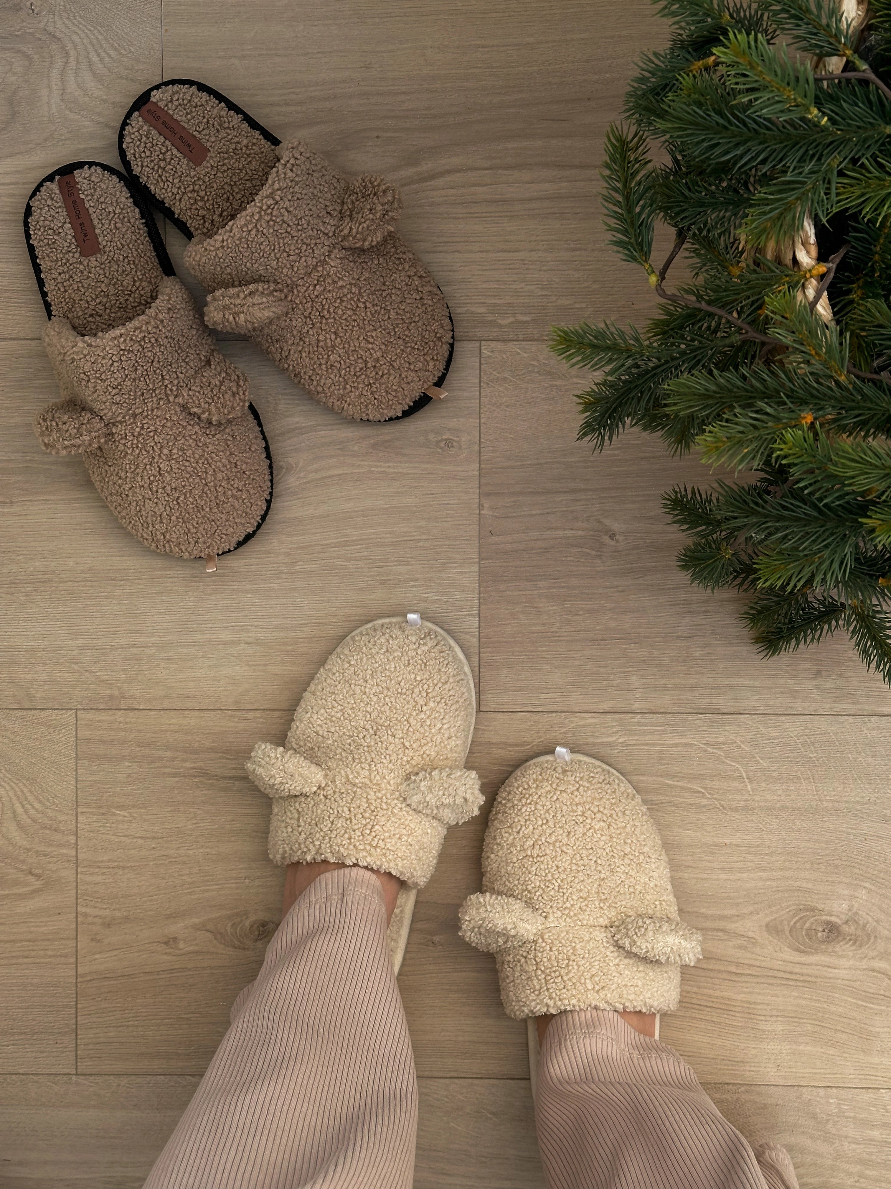 Women's HS fur slippers TEDDI milk