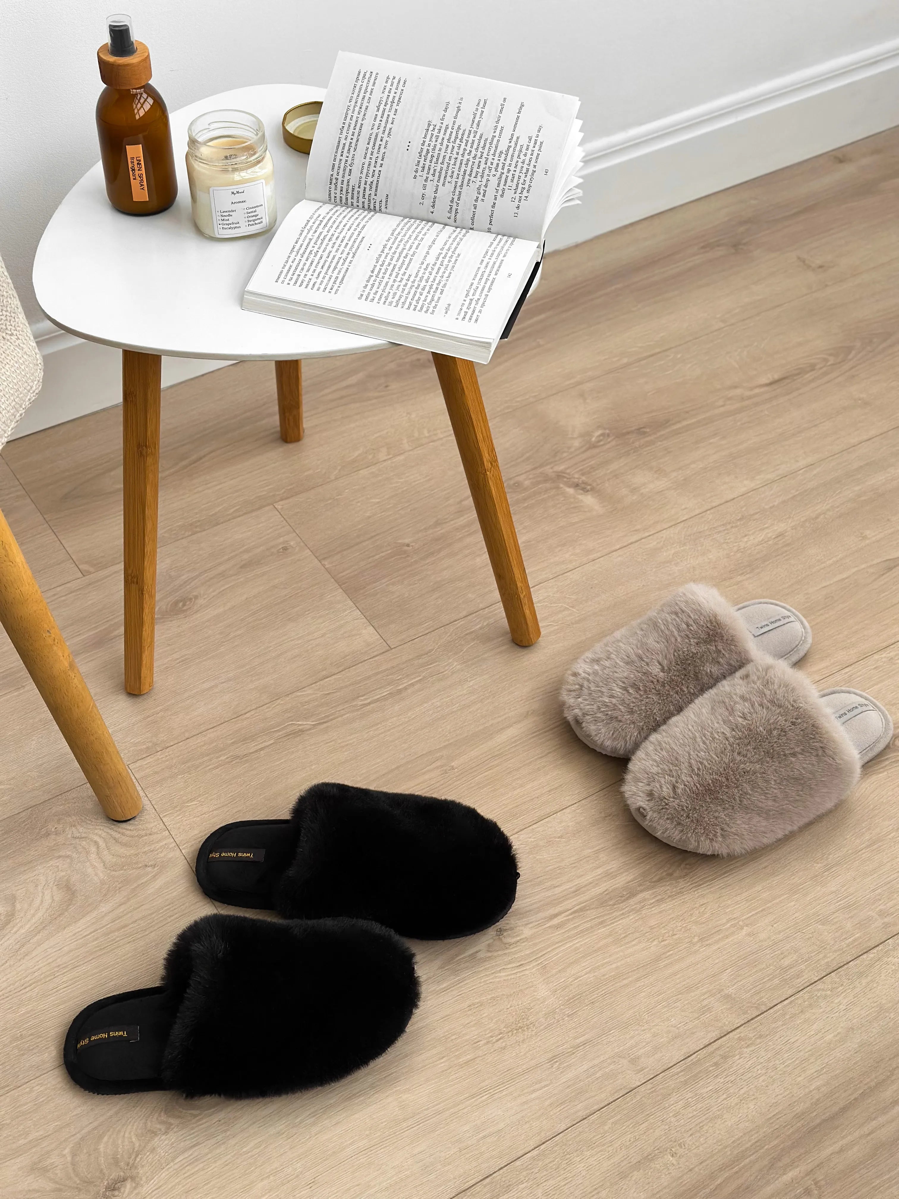 Women's slippers HS-LUX fur closed gray