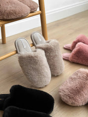 Women's slippers HS-LUX fur closed gray